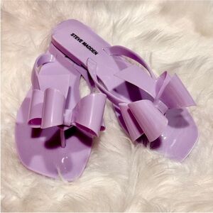 Steve Madden Women's Purple Lavender Bow Glossy Jelly Sandals Flip Flops Slides